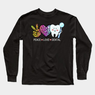 Peace Love Dental Leopard Heart Rainbow Teeth Cute Dentist Long Sleeve T-Shirt